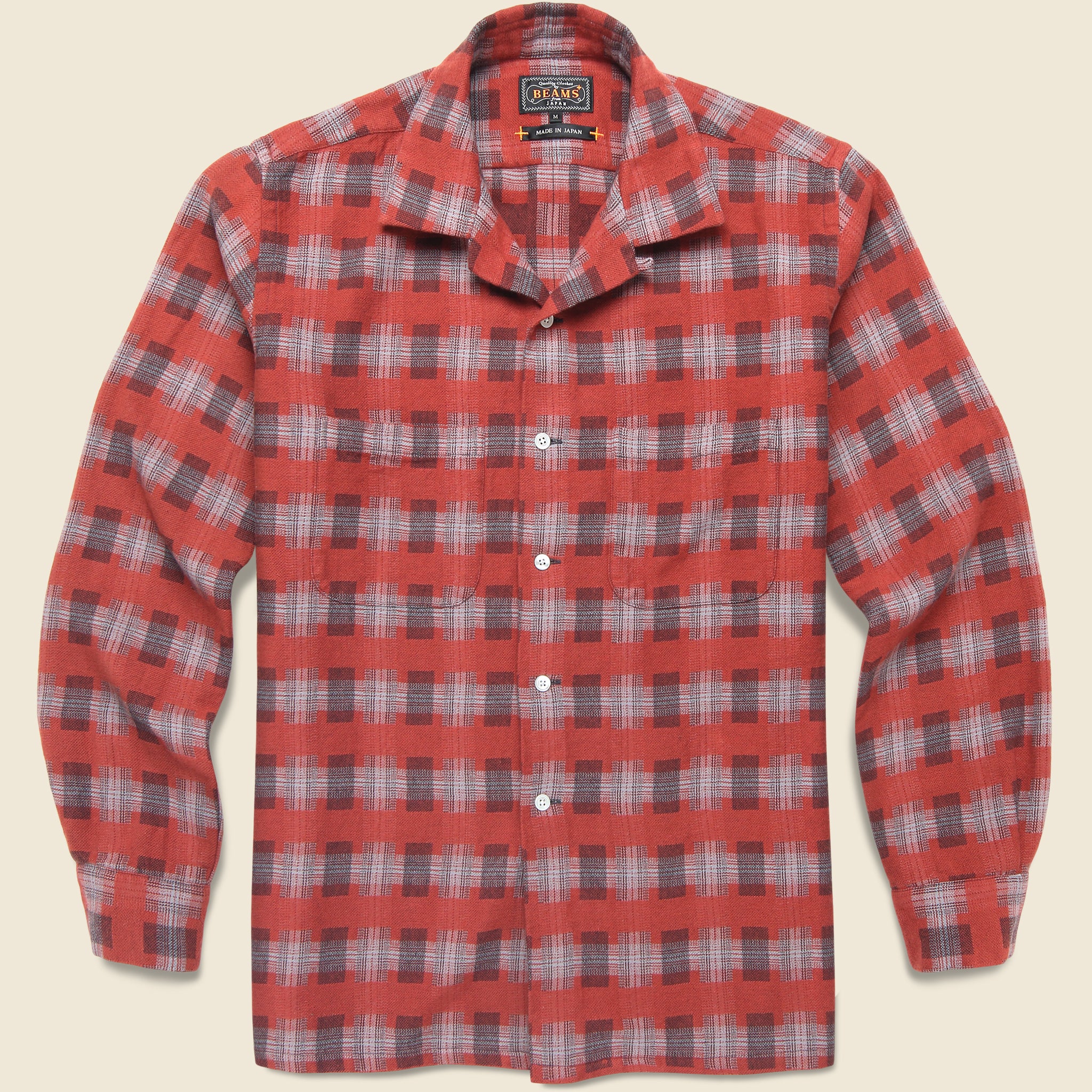 Open Collar Brushed Satin Shirt - Multi - BEAMS+ - STAG Provisions - Tops - L/S Woven - Plaid