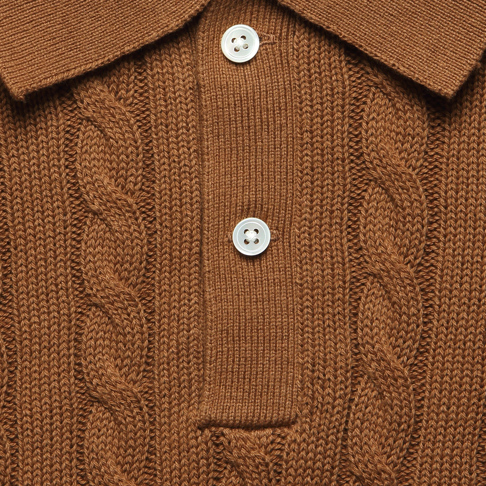 Cable Knit Polo - Brown - BEAMS+ - STAG Provisions - Tops - S/S Knit