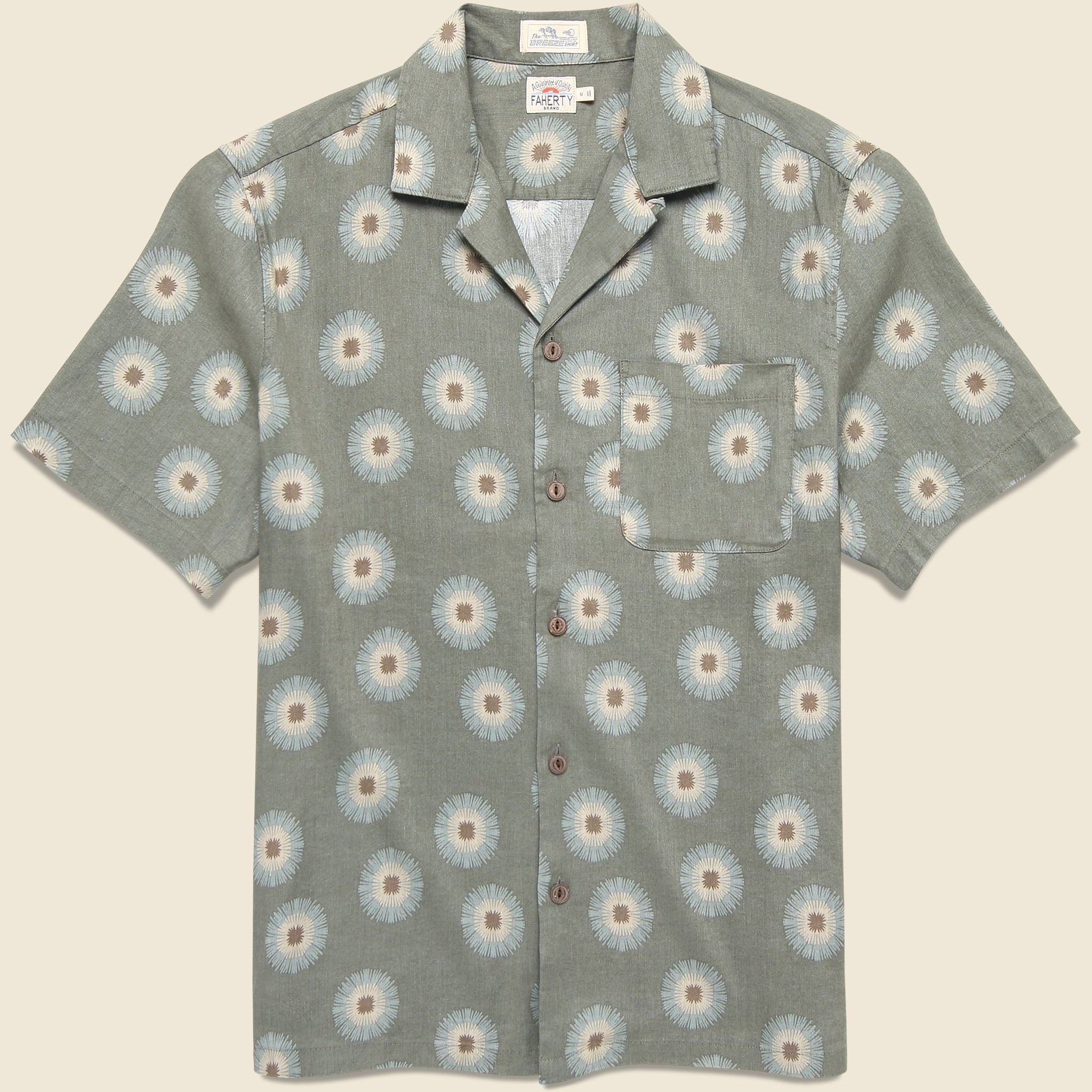 Breeze Camp Shirt - Island Olive Fireworks - Faherty - STAG Provisions - Tops - S/S Woven - Floral