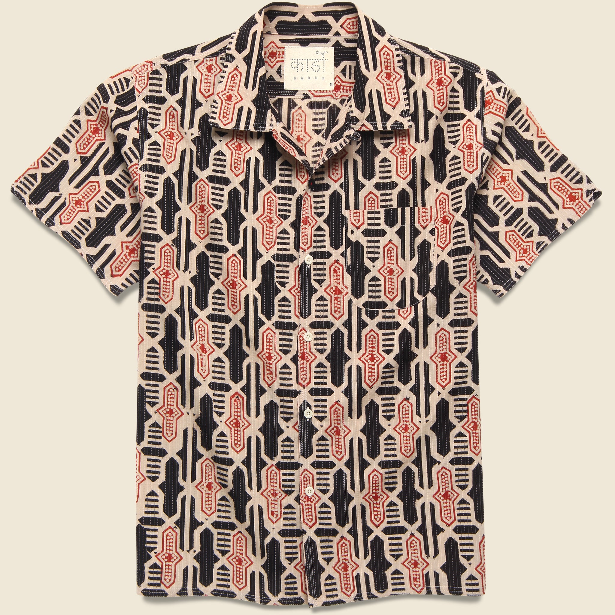 Geo Tile Block Print Shirt - Black - Kardo - STAG Provisions - Tops - S/S Woven - Other Pattern