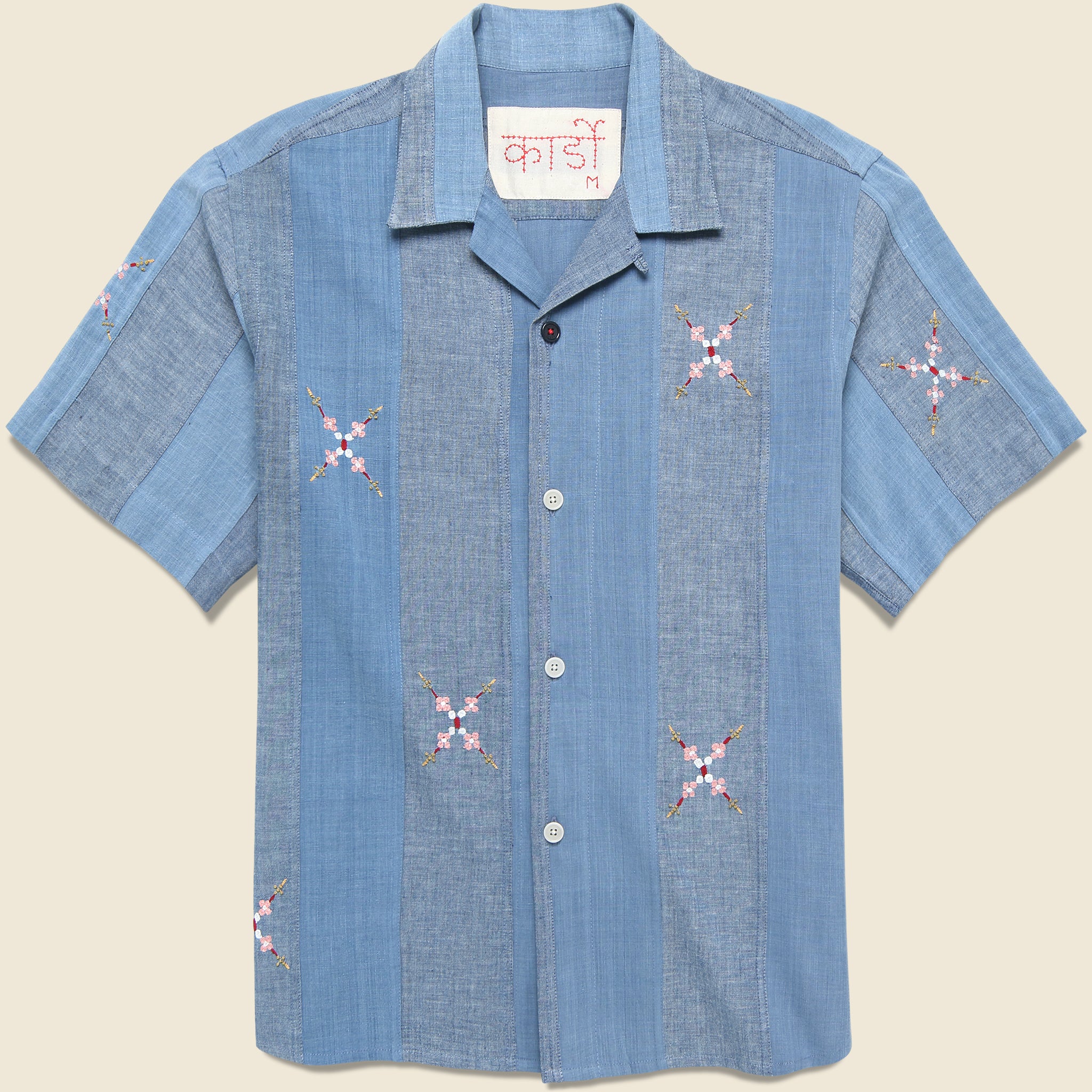 Embroidered Patchwork Khadi Shirt - Blue - Kardo - STAG Provisions - Tops - S/S Woven - Other Pattern