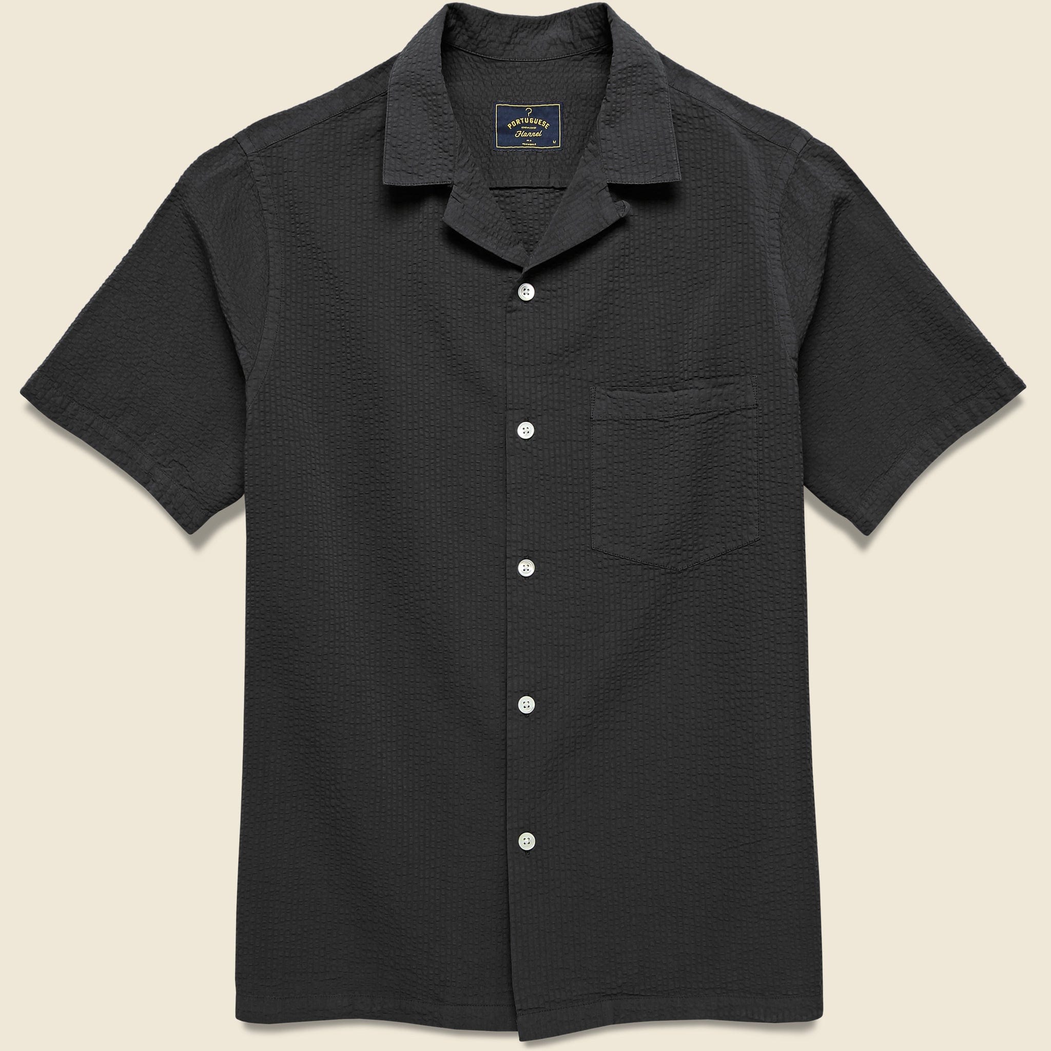 Seersucker Camp Shirt - Black - Portuguese Flannel - STAG Provisions - Tops - S/S Woven - Seersucker