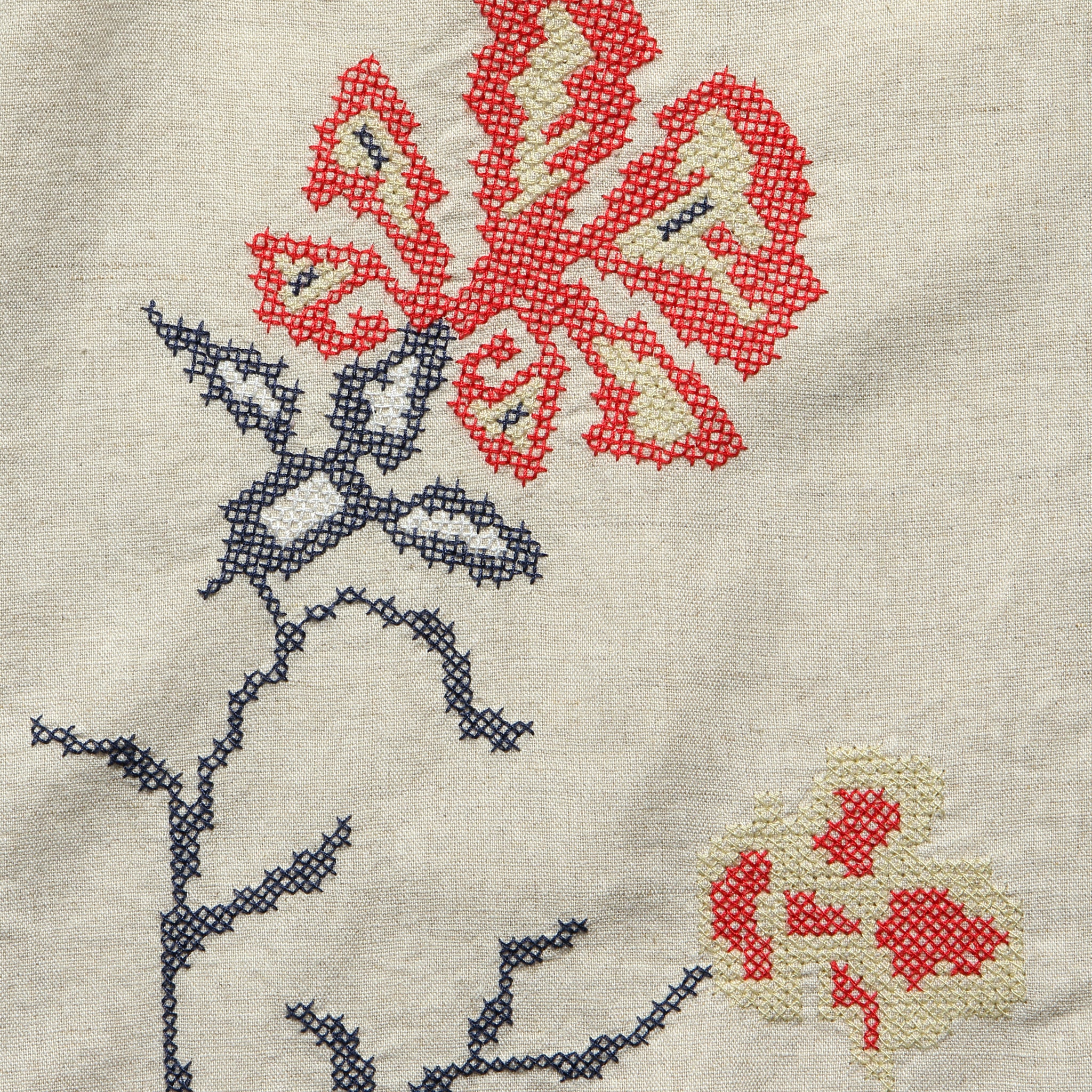 Cross Stitch Camp Shirt - Ecru - Portuguese Flannel - STAG Provisions - Tops - S/S Woven - Floral