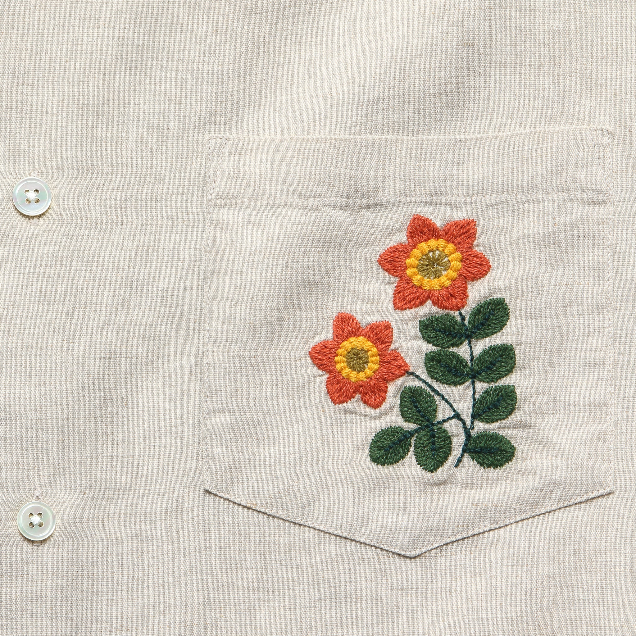 Embroidered Spring Camp Shirt - Natural - Portuguese Flannel - STAG Provisions - Tops - S/S Woven - Floral
