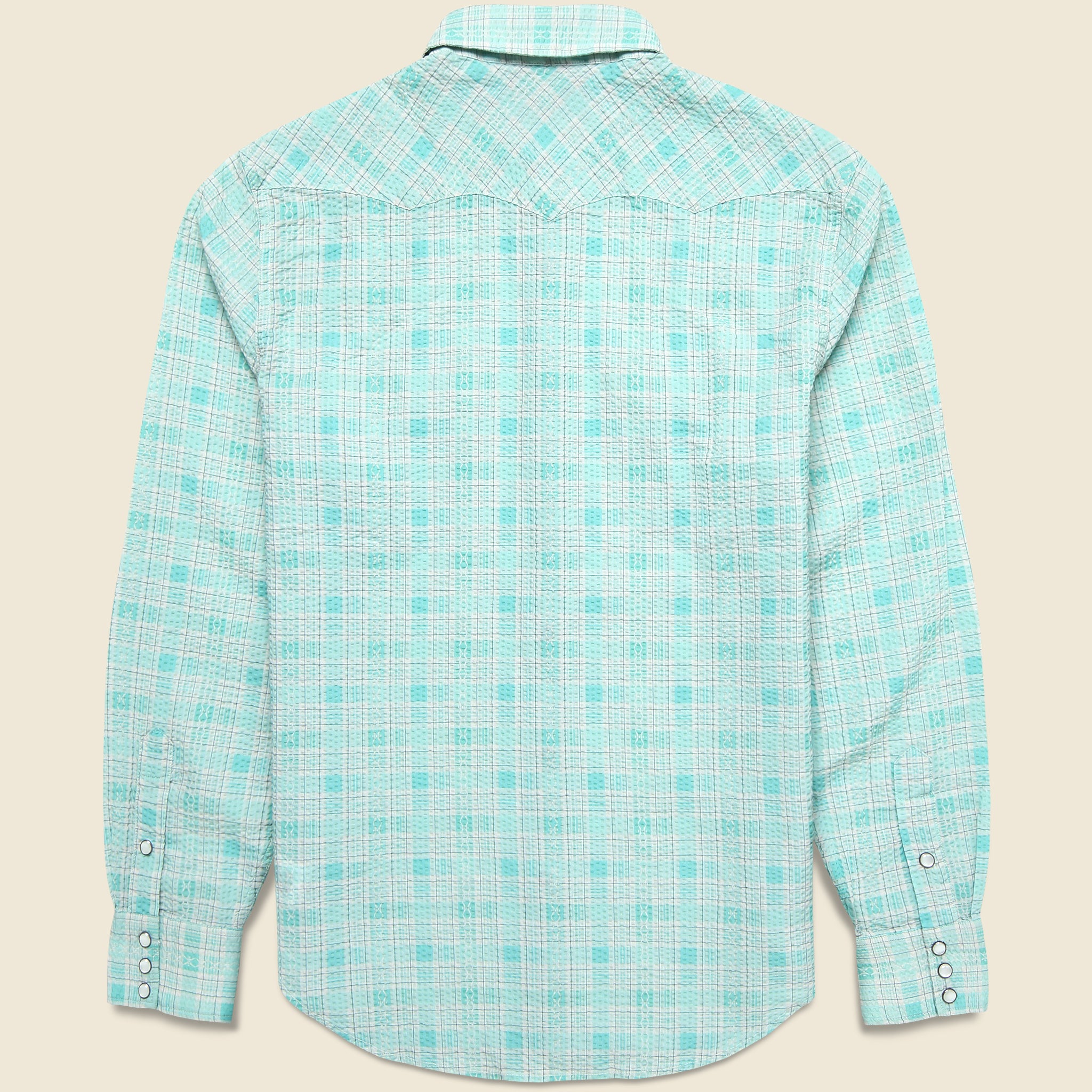Slim Fit Seersucker Western Shirt - Turquoise - RRL - STAG Provisions - Tops - L/S Woven - Other Pattern