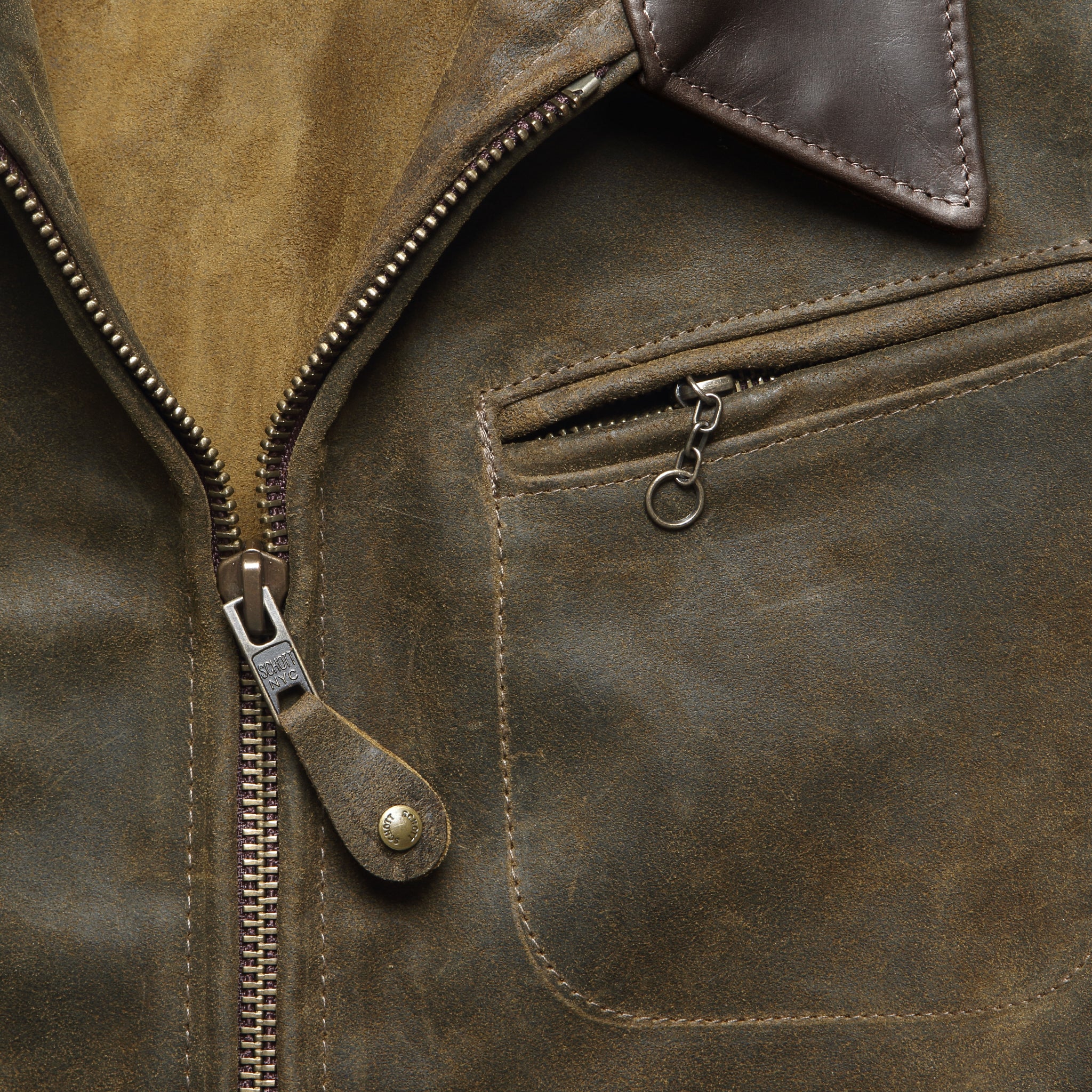 Texas Steerhide Roughout Suede Mechanic Jacket - Olive - Schott - STAG Provisions - Outerwear - Coat / Jacket