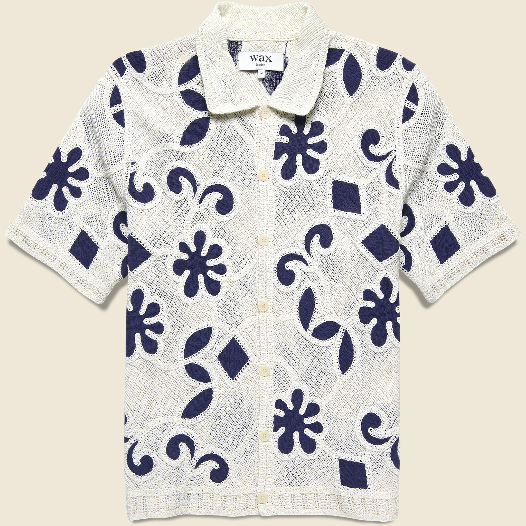 Porto Doodle Crochet Shirt - Ecru/Dark Blue