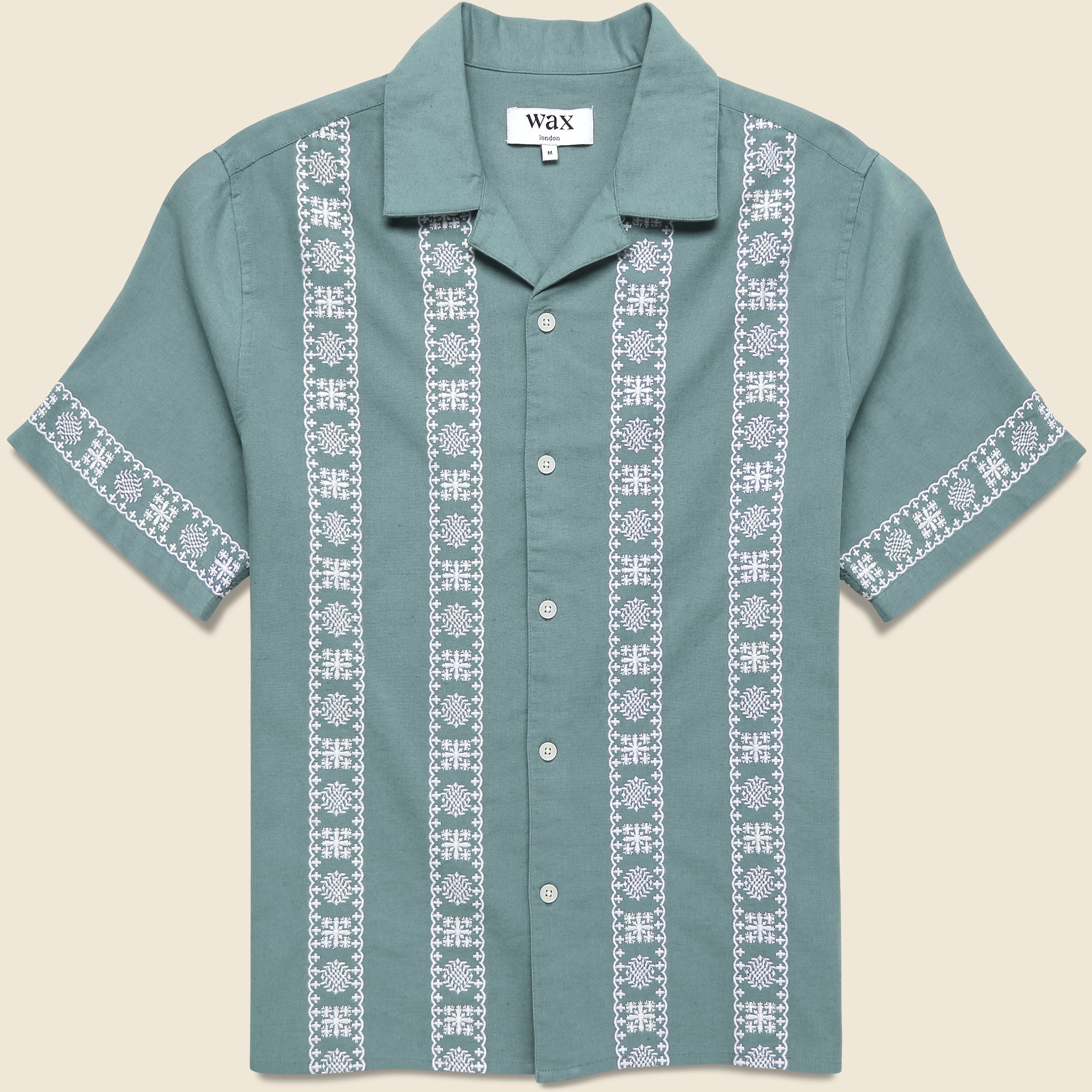 Placement Border Didcot Shirt - Sea Green/Ecru - Wax London - STAG Provisions - Tops - S/S Woven - Other Pattern