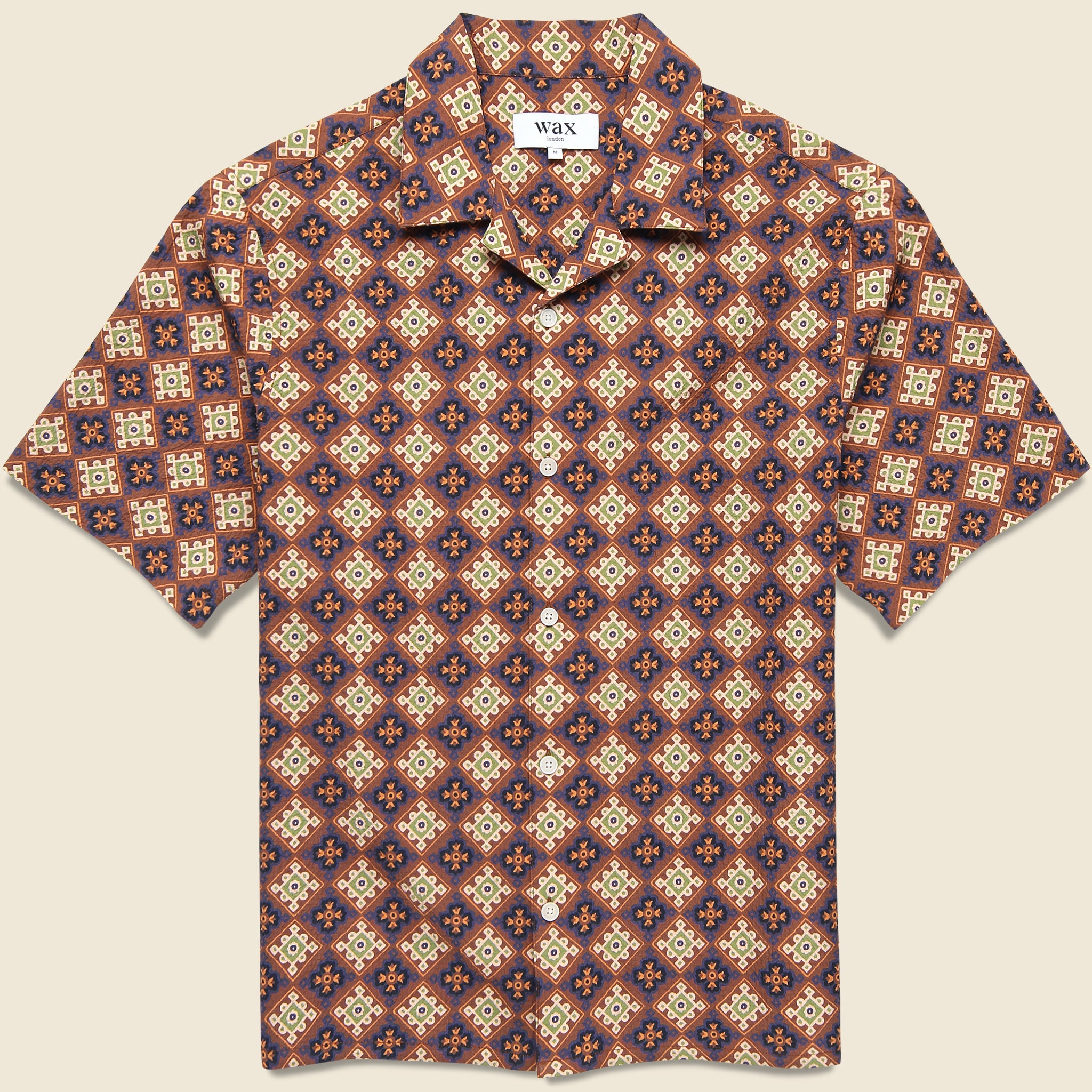 Seersucker Tile Didcot Shirt - Rust/Multi - Wax London - STAG Provisions - Tops - S/S Woven - Seersucker