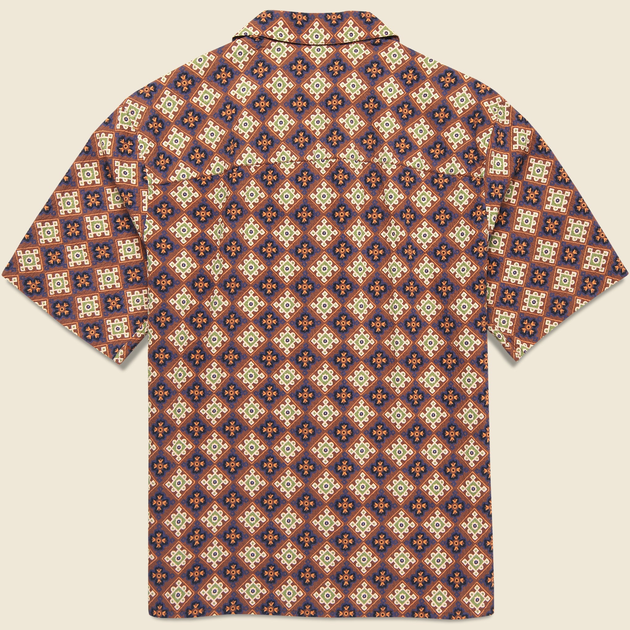 Seersucker Tile Didcot Shirt - Rust/Multi - Wax London - STAG Provisions - Tops - S/S Woven - Seersucker