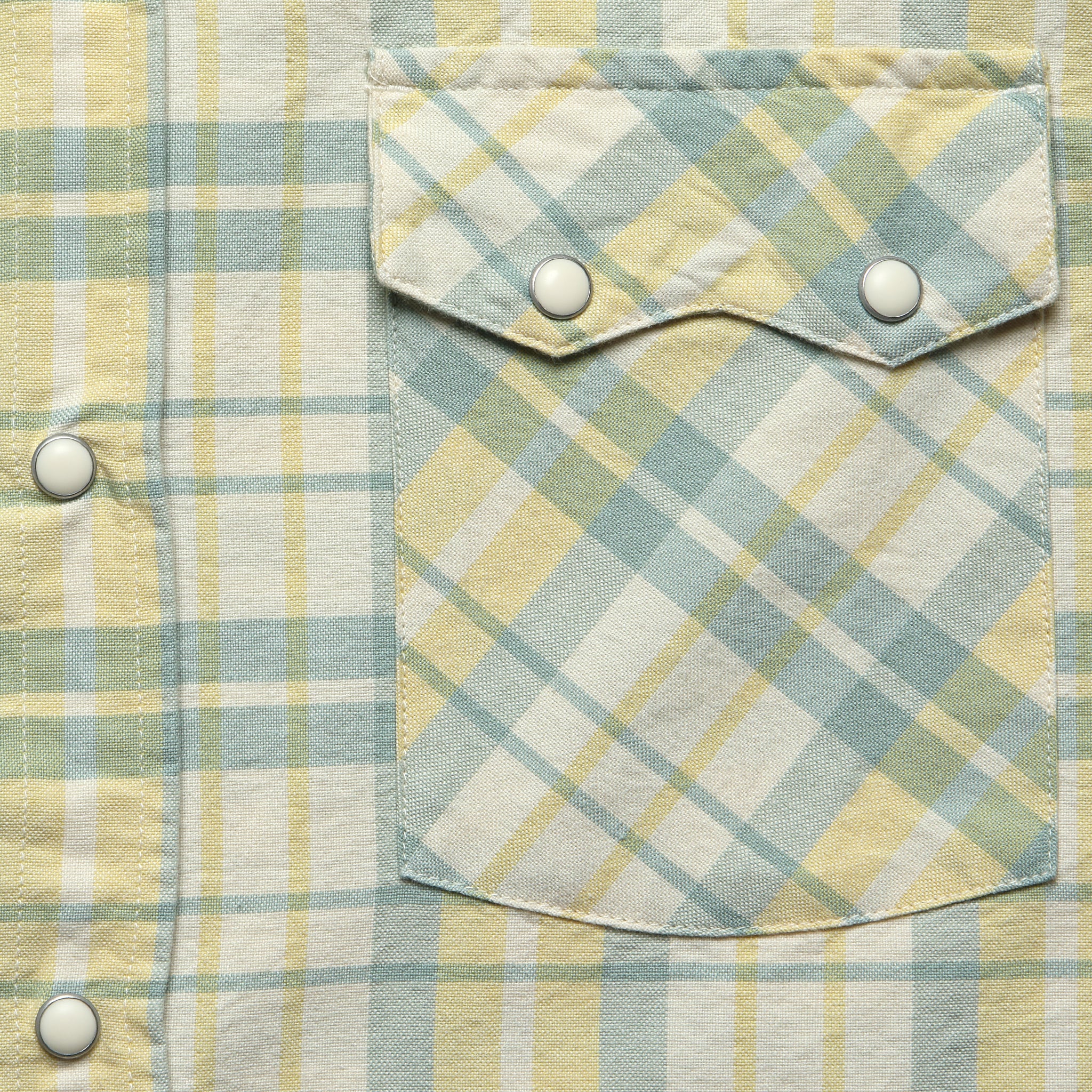 
                          Pearl Snap Oxford Shirt - Sage/Sunflower Plaid - Wythe - STAG Provisions - Tops - L/S Woven - Plaid
                        