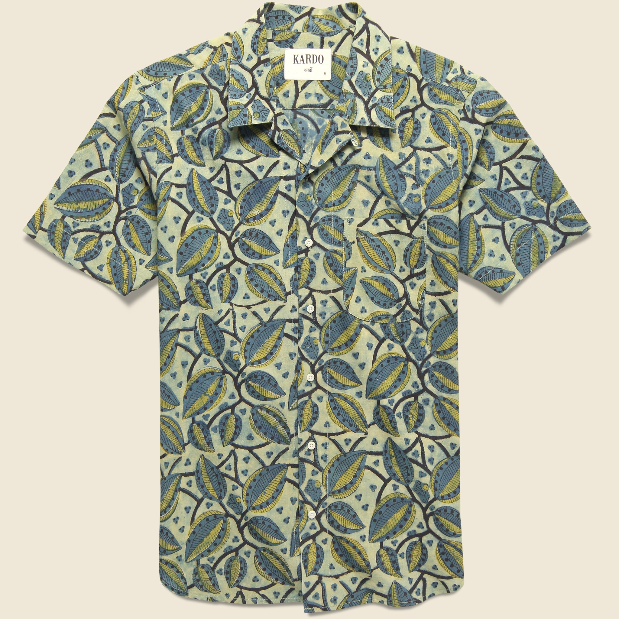 Lamar Block Print Leaf Shirt - Blue - Kardo - STAG Provisions - Tops - S/S Woven - Floral