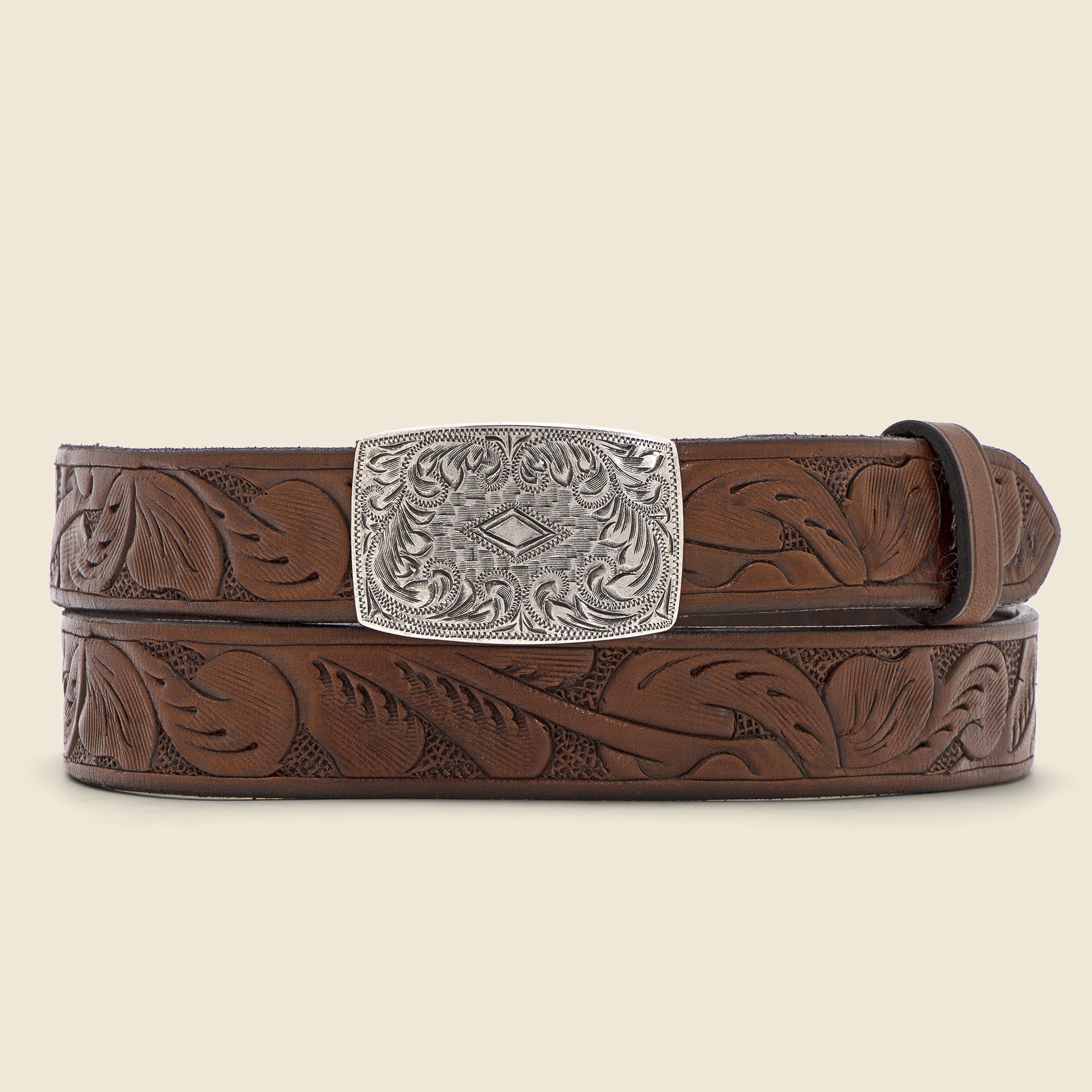 Coleman Tooled Leather Belt - Brown - RRL - STAG Provisions - Accessories - Belts