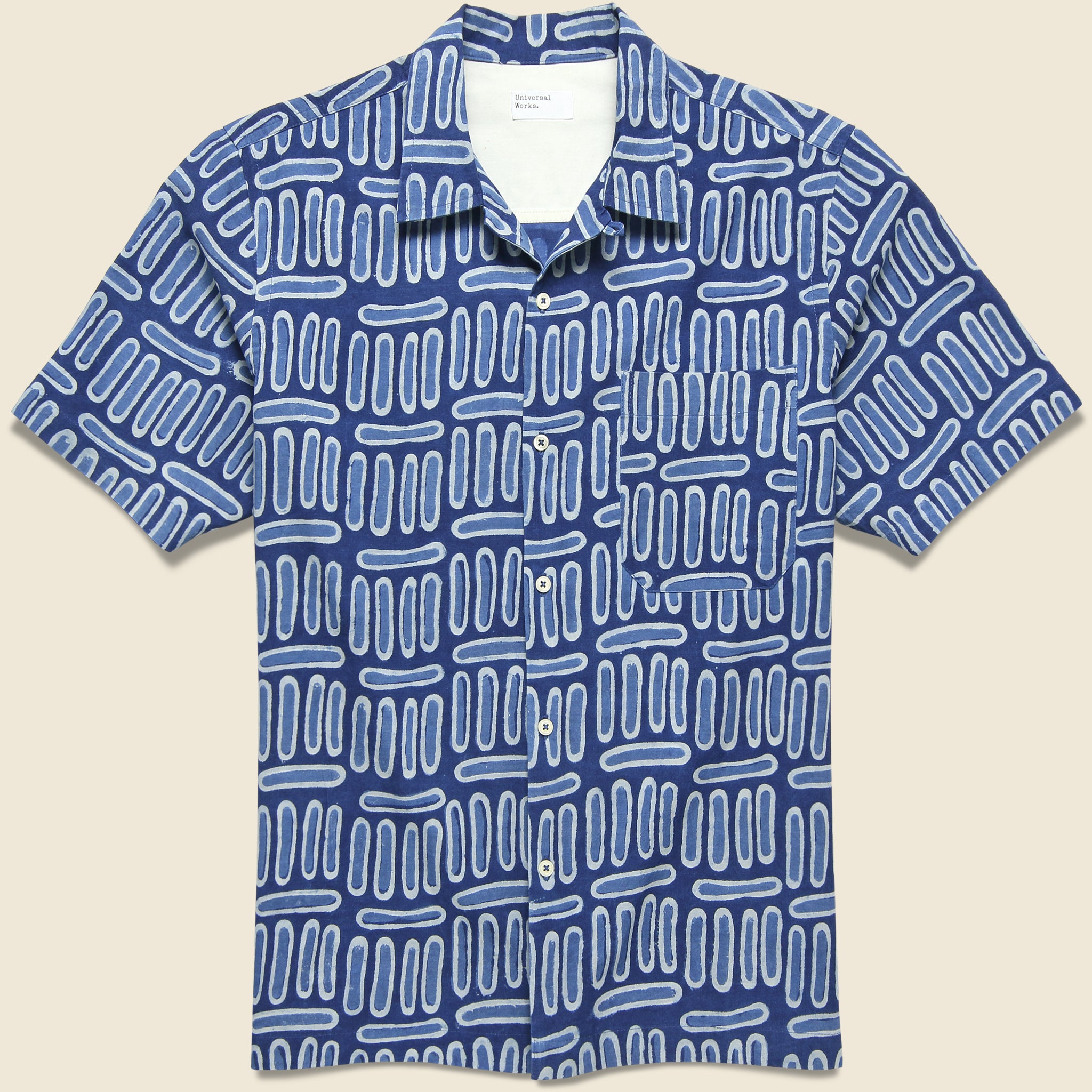 Handblock Print Camp Shirt - Indigo - Universal Works - STAG Provisions - Tops - S/S Woven - Other Pattern