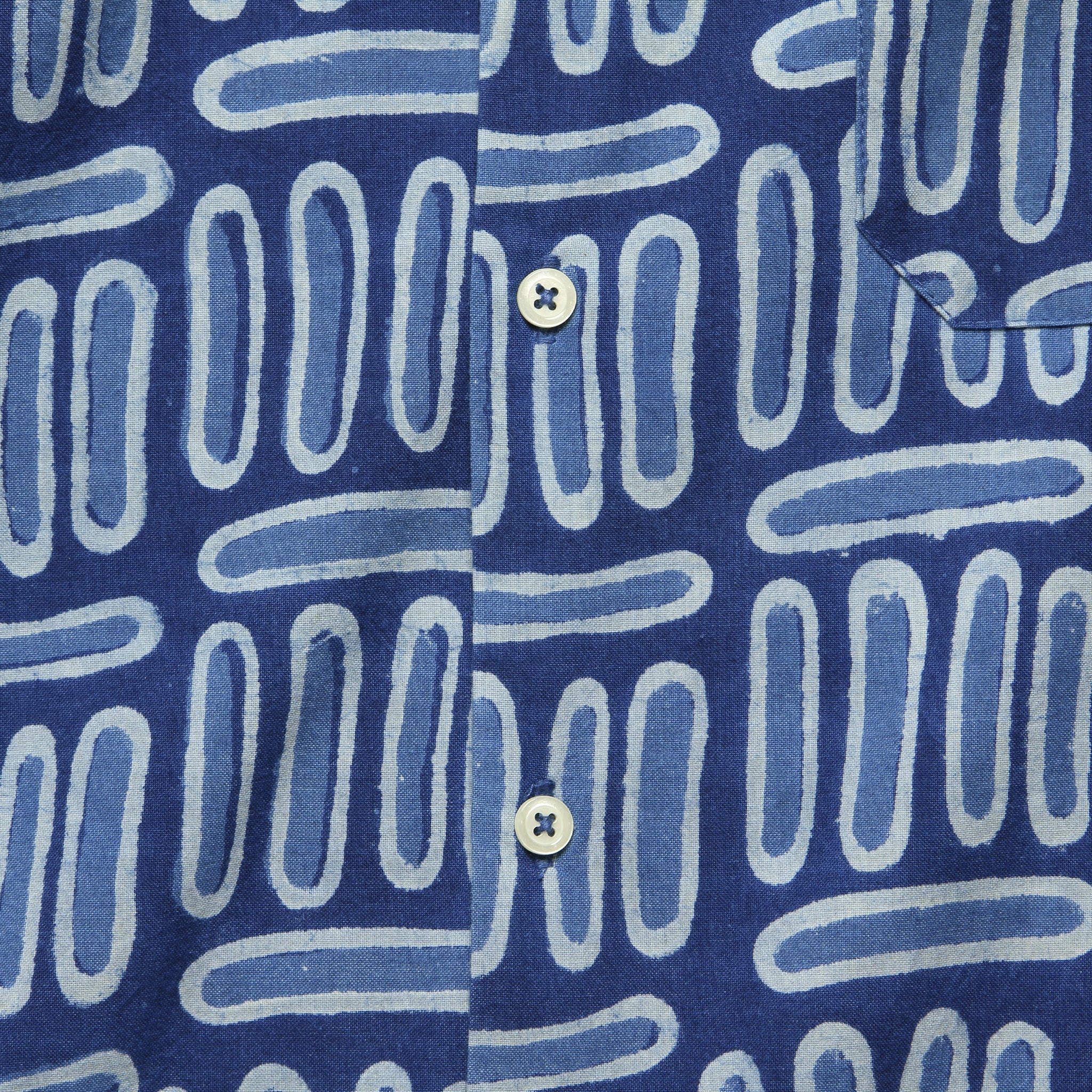Handblock Print Camp Shirt - Indigo - Universal Works - STAG Provisions - Tops - S/S Woven - Other Pattern